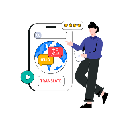 Man translate global language using app  Illustration