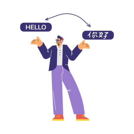 Man translator online help understanding foreign languages  Illustration
