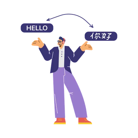 Man translator online help understanding foreign languages  Illustration