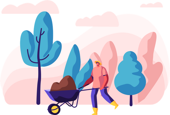 Man transporting sand using wheelbarrow  Illustration