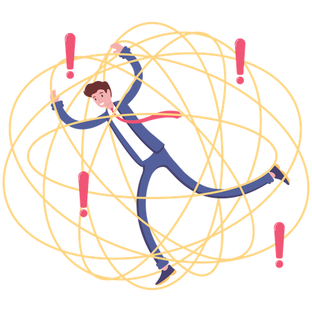 Man trapped in a complicated thread  Illustration