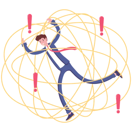 Man trapped in a complicated thread  Illustration