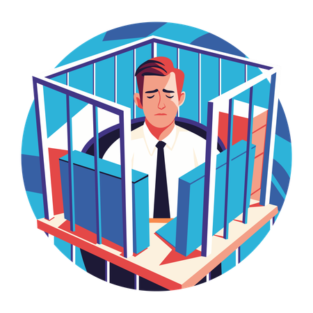 Man trapped in office cell  Illustration