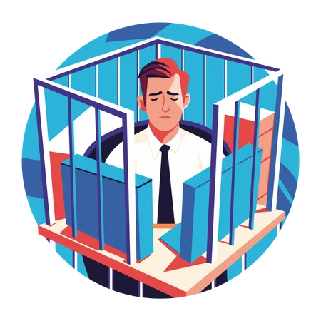 Man trapped in office cell  Illustration