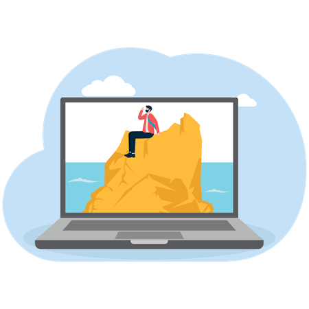 Man trapped o top of cliff  Illustration
