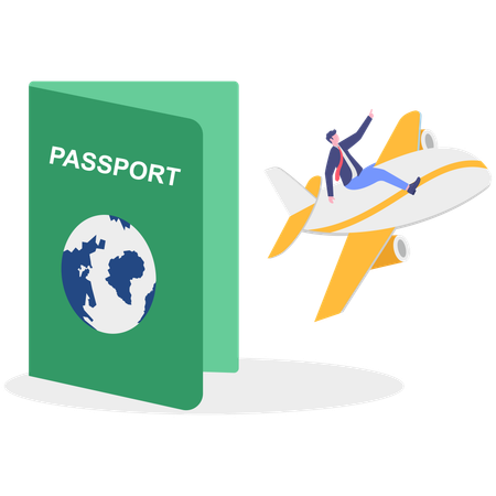 Man travel with vaccine coronavirus COVID-19 passport  Illustration