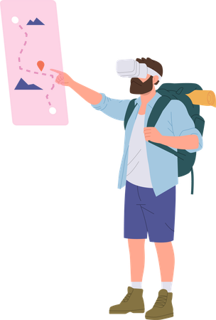 Man traveler wearing vr glasses enjoying trip in augment reality  Illustration