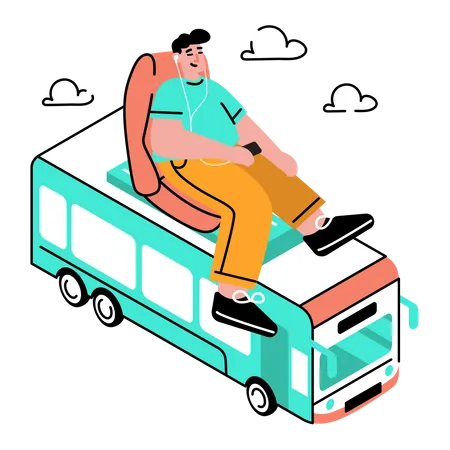 Man Traveling By Bus Illustration Illustration