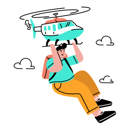 Man traveling by helicopter Illustration