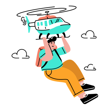 Man traveling by helicopter  Illustration