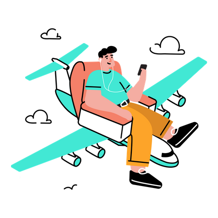 Man traveling by plane  Illustration