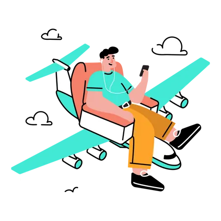 Man traveling by plane  Illustration