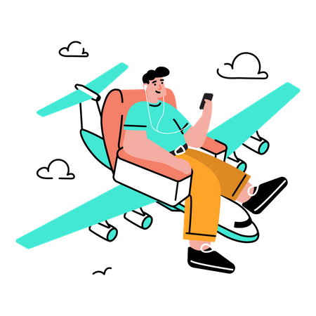 Man traveling by plane  Illustration