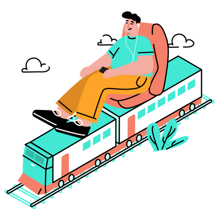 Man traveling by train  Illustration