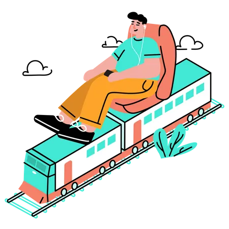 Man Traveling By Train Illustration Illustration