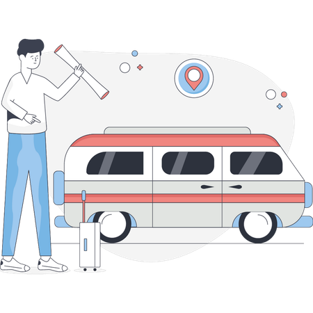 Man traveling in bus  Illustration