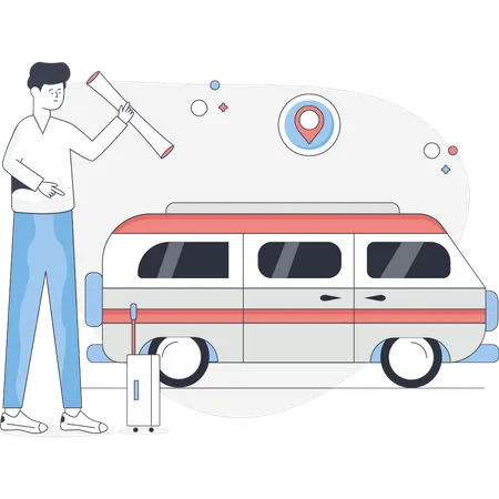 Man traveling in bus  Illustration