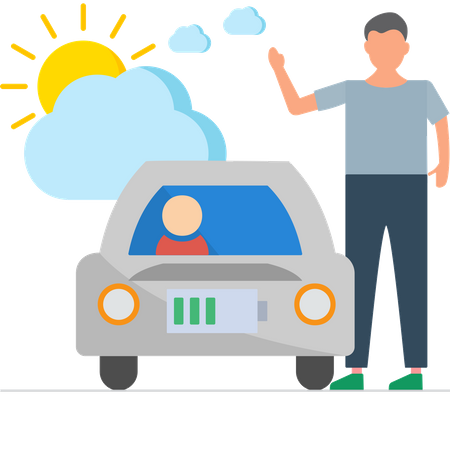 Man traveling in Electric car  Illustration