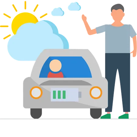 Man traveling in Electric car  Illustration