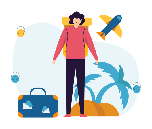 Man traveling on island  Illustration