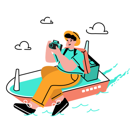 Man traveling on ship or boat  Illustration