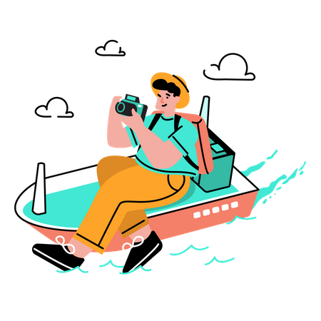 Man traveling on ship or boat  Illustration