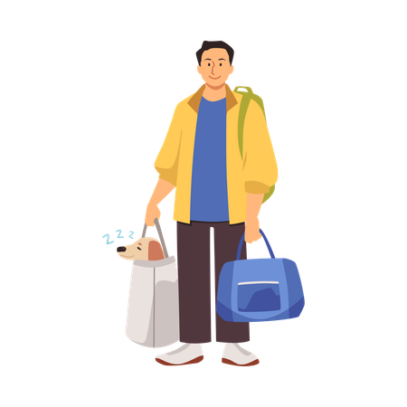 Man traveling with a pet  Illustration
