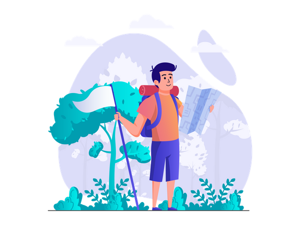 Man travelling and looking for direction  Illustration