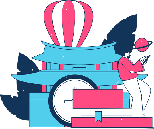 中国を旅行する男性  イラスト