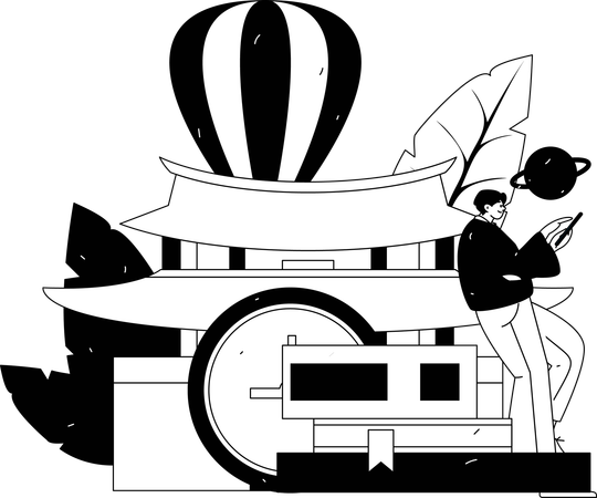 中国を旅行する男性  イラスト