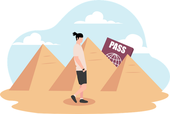 Man travelling at pyramids in egypt  Illustration