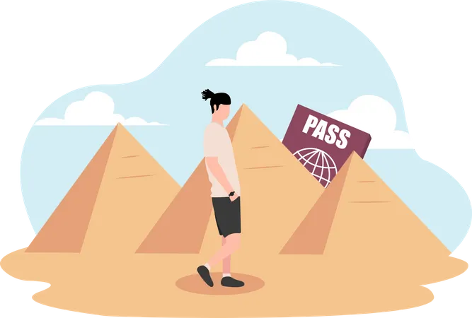 Man travelling at pyramids in egypt  Illustration