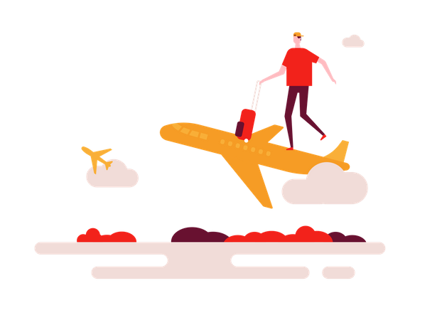 Man Travelling by plane  Illustration