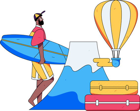 Man travelling in air parachute balloon  Illustration
