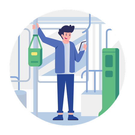 Man travelling in city bus  Illustration