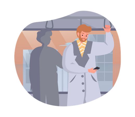 Man travelling in metro  Illustration