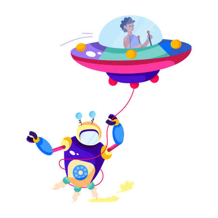 Man travelling into space using space robot  Illustration