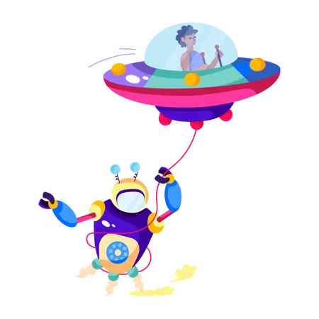 Man travelling into space using space robot  Illustration