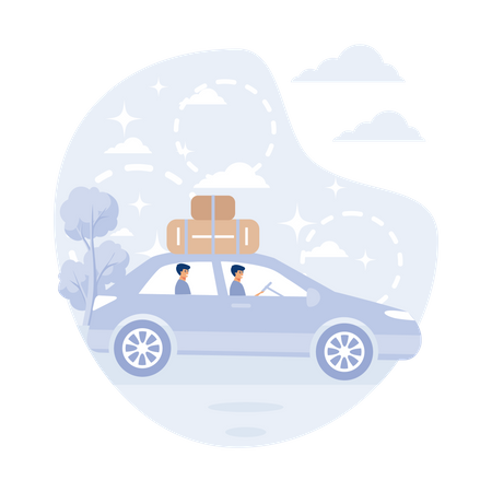 Man travelling journey  by car  Illustration