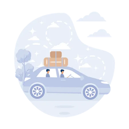 Man travelling journey  by car  Illustration