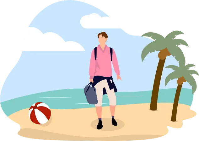 Man travelling to beach  Illustration