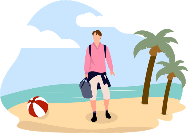 Man travelling to beach  Illustration