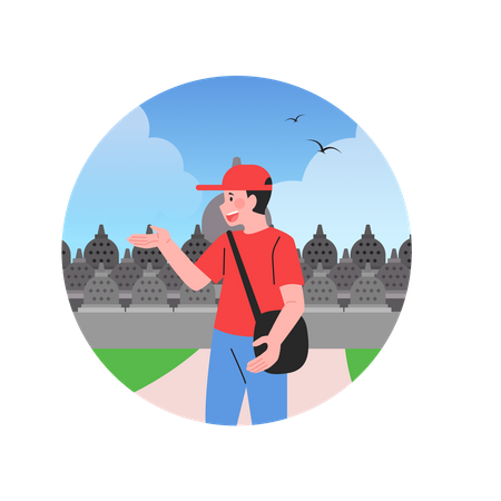 Man travelling to historical place Illustration