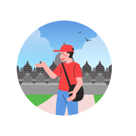 Man travelling to historical place  일러스트레이션