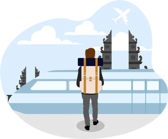 Man travelling to tourist location  Illustration