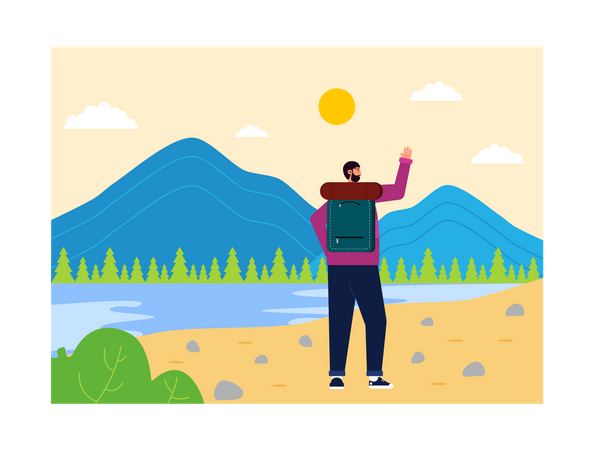 Man travelling with backpack  Illustration