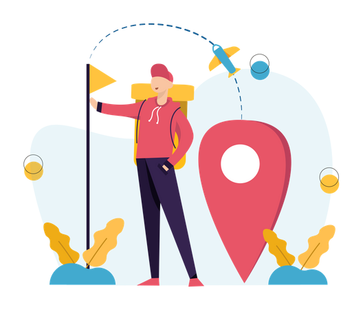 Man travelling with Destination Flag  Illustration