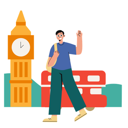 Man travels to London  Illustration