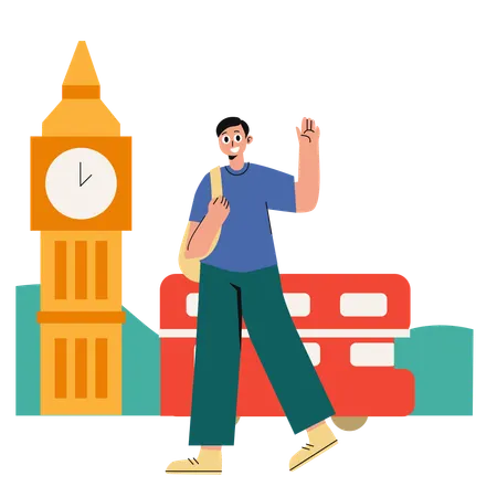 Man travels to London  Illustration