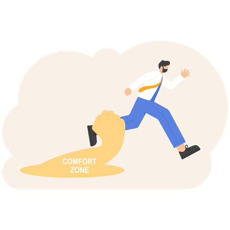 Man tries to get out of a comfort zone  Illustration